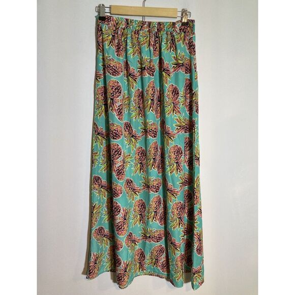 Pineapple Print Lightweight Maxi Skirt With Pockets Women's L Teal Pink Festival - Picture 5 of 7